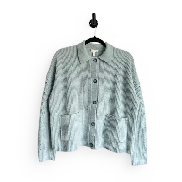 Garnet Hill Sweaters - Garnet Hill Ida 100% Cashmere Button Front Cardigan Womens M Light Blue